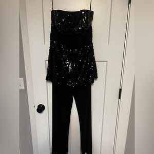 WHBM- NWT-sz 12. Black sequin strapless jumpsuit